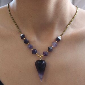 New natural stone purple beaded handmade necklace